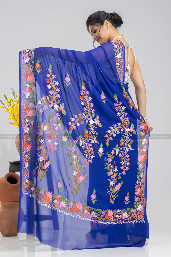 Royal Blue Kashmiri Saree