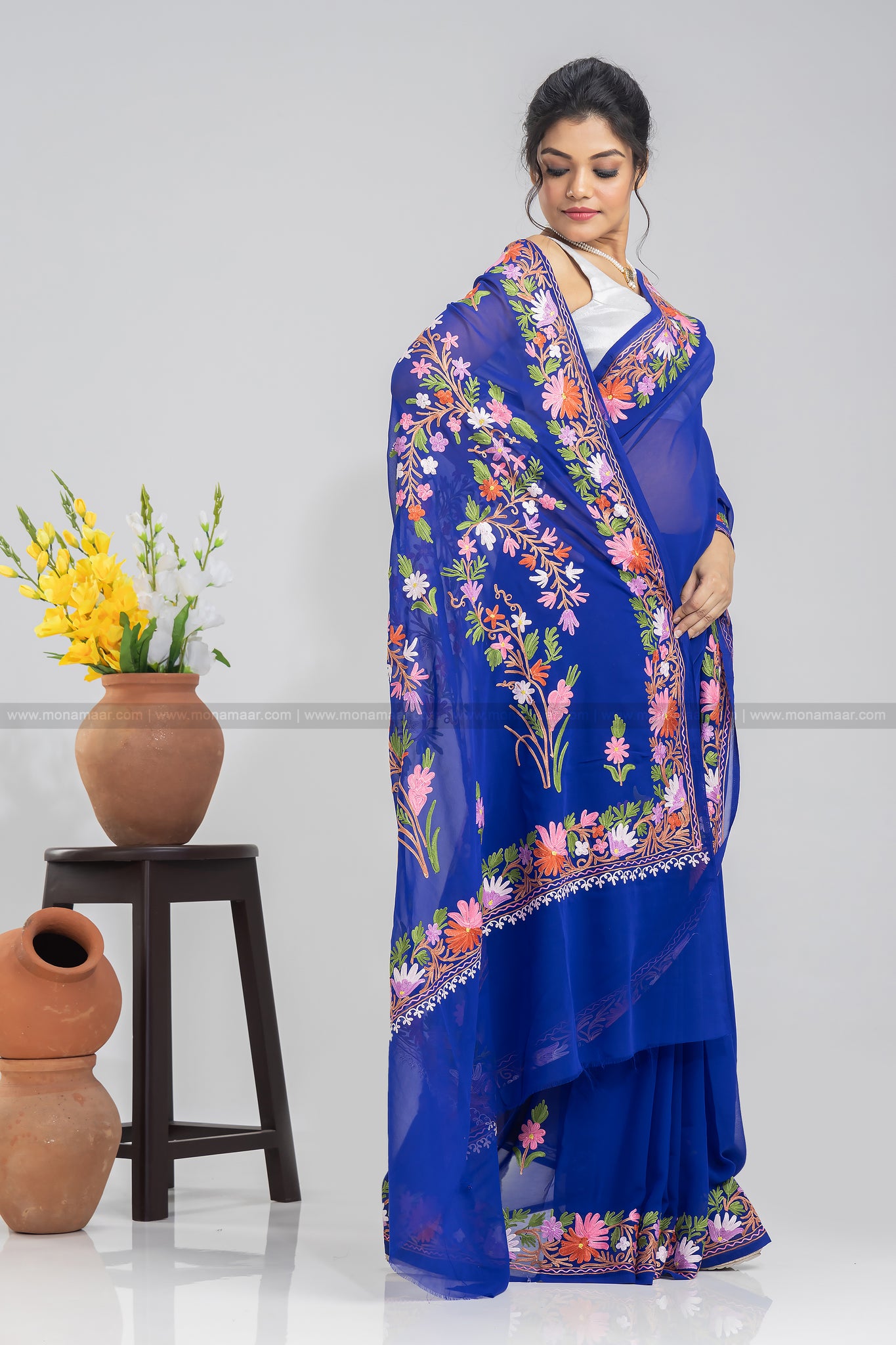 Royal Blue Kashmiri Lehenga Set With Heavy Embroidered Blouse And Dupatta