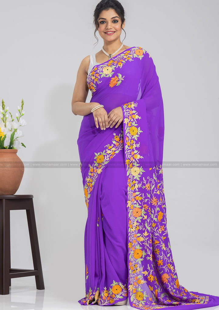 Dark Violet Kashmiri Saree