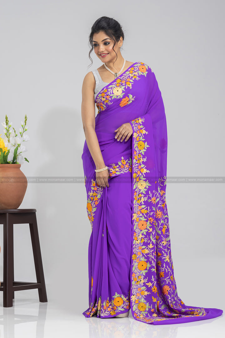 Dark Violet Kashmiri Saree