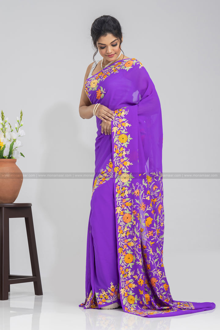 Dark Violet Kashmiri Saree