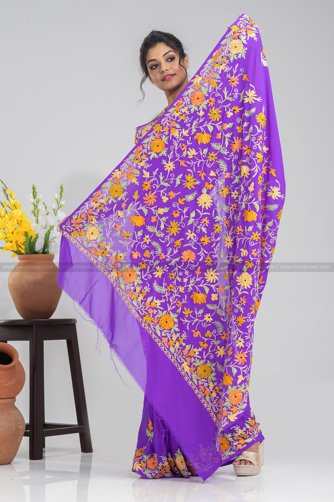 Dark Violet Kashmiri Saree