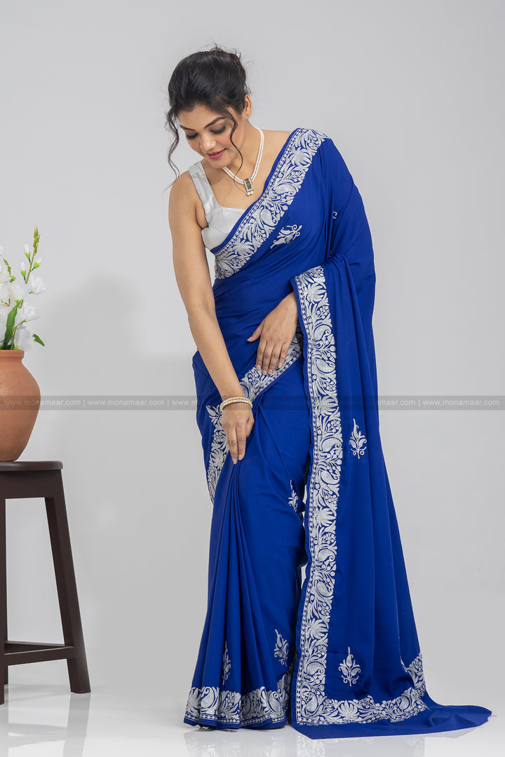 Kashmiri Embroidered Blue Saree