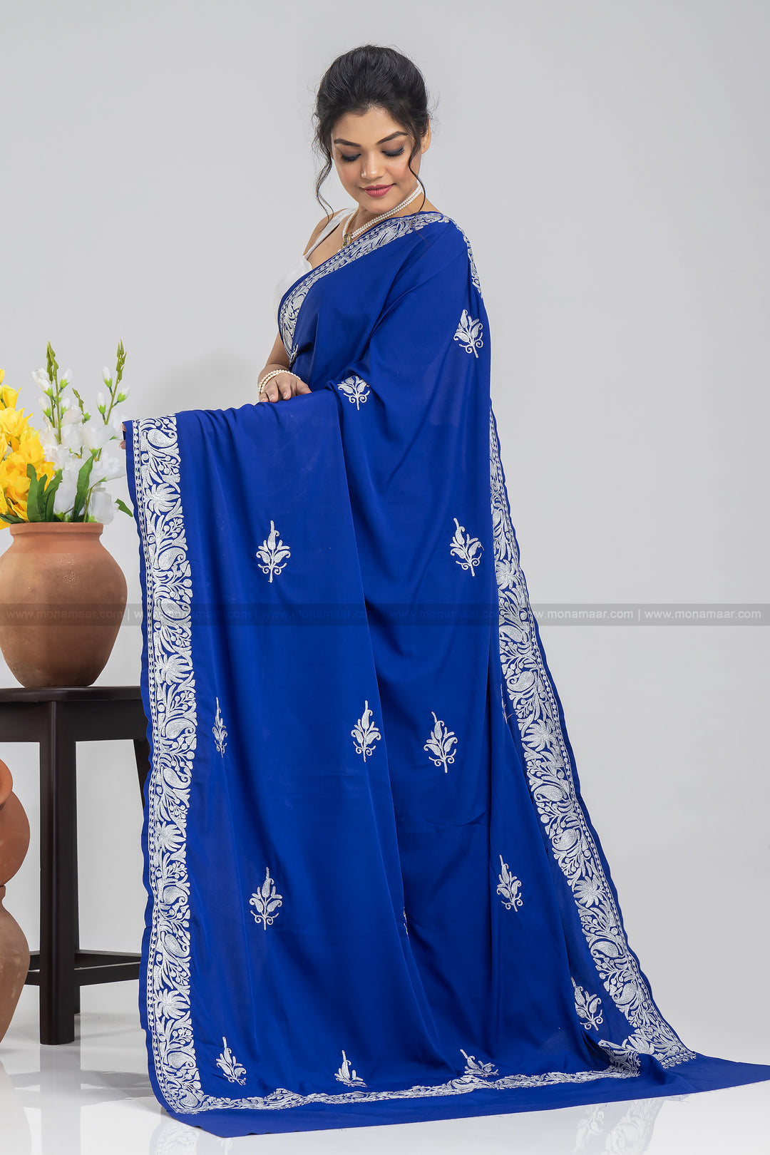 Kashmiri Embroidered Blue Saree