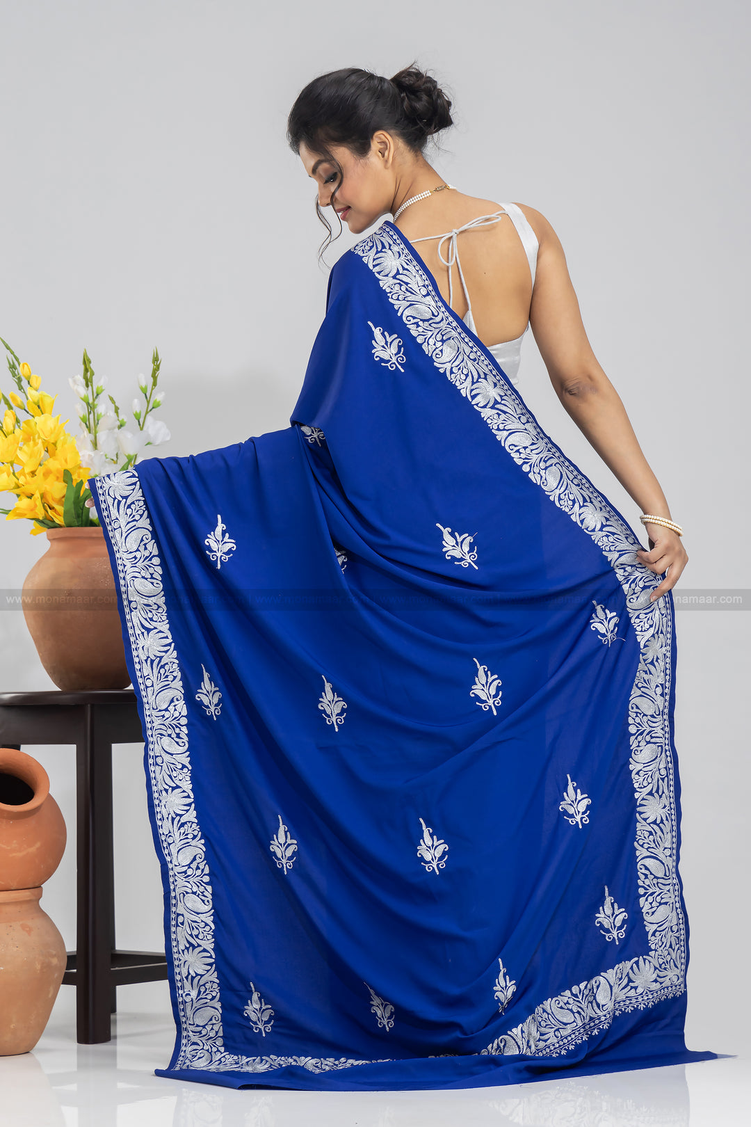 Kashmiri Embroidered Blue Saree