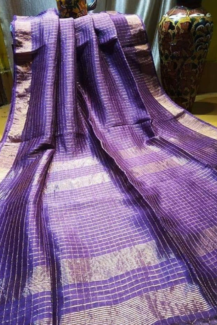 Dusky Orchid Pure Handwoven Linen Saree