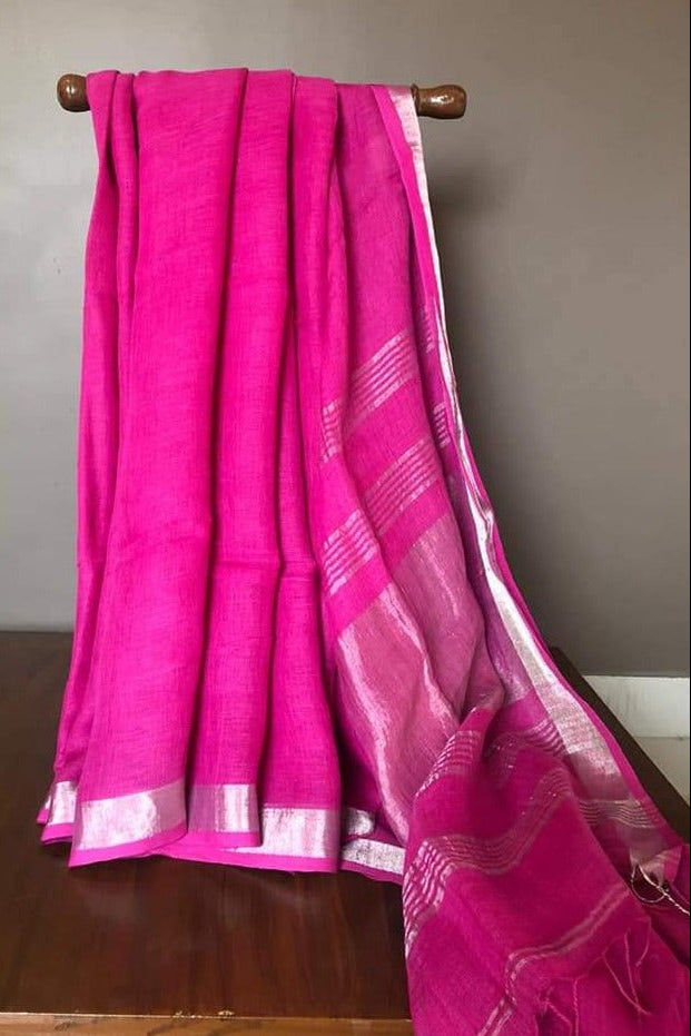 Pink Lumina Pure Handwoven Linen Saree