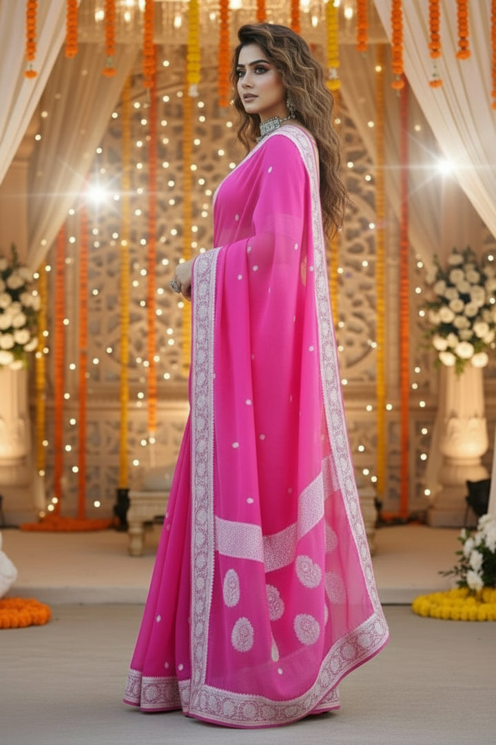 Khaddi Chiffon Handloom Banarasi(Rani Wala Pink)