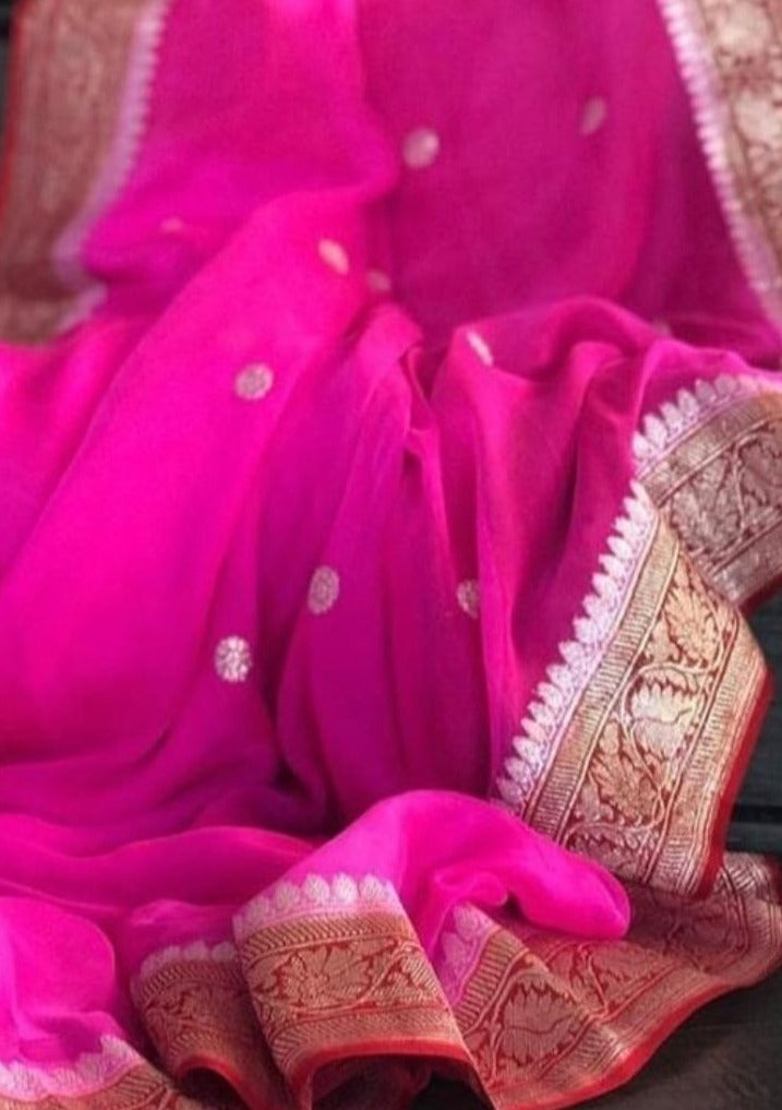 Phalgun : Rangkaat Khaddi Georgette Handloom Banarasi Saree In Subtle –  Zari Banaras