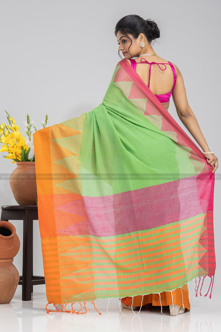 Light Green Temple Border Khadi Saree