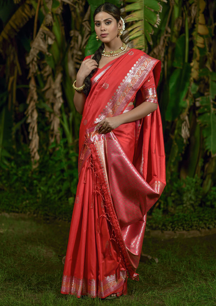 PR - Plain Red 60GM Georgette silk ruffle saree