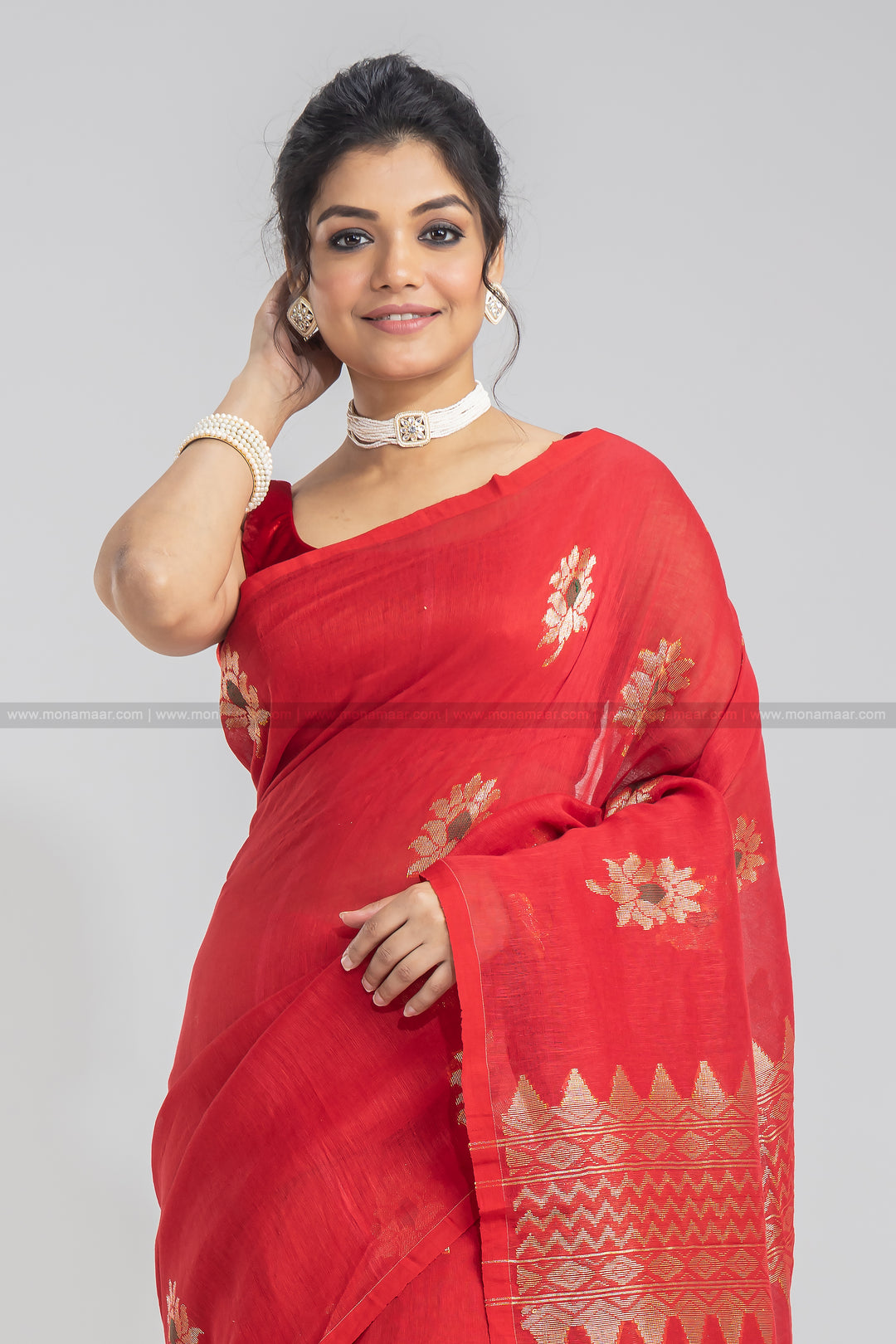 Red Linen Banarasi Saree