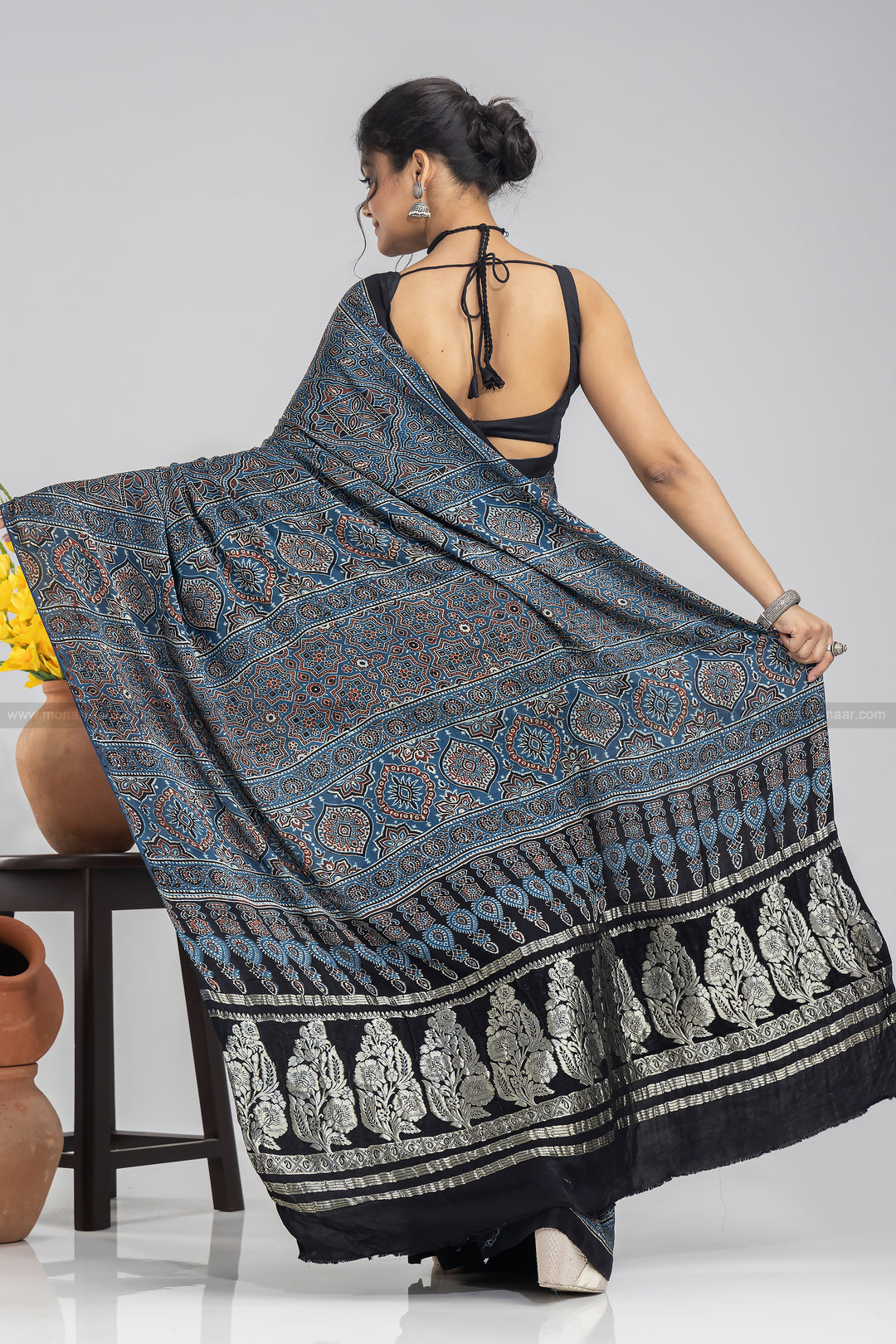 Ajrakh Block Printed Saree