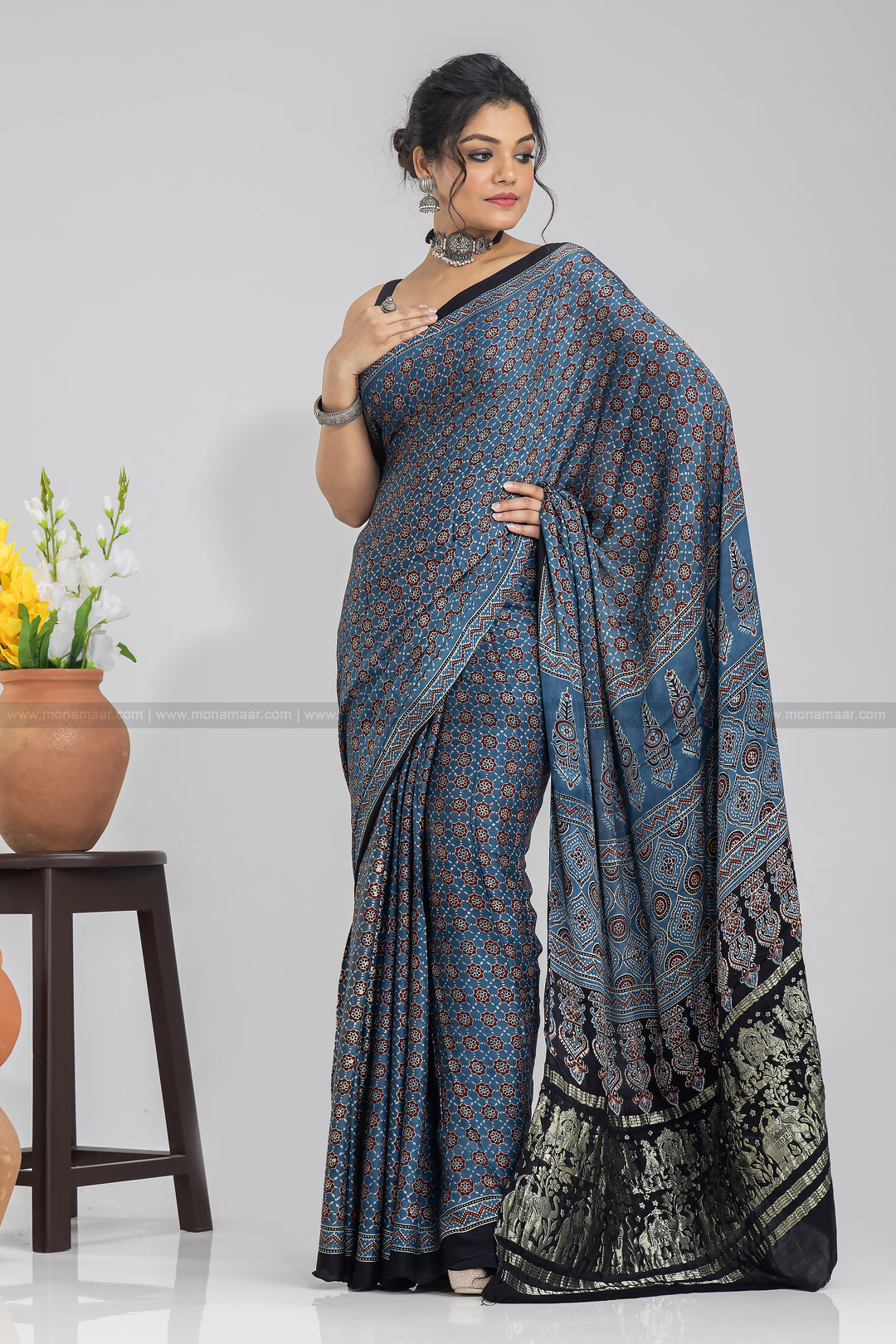 Ajrakh Block Printed Saree