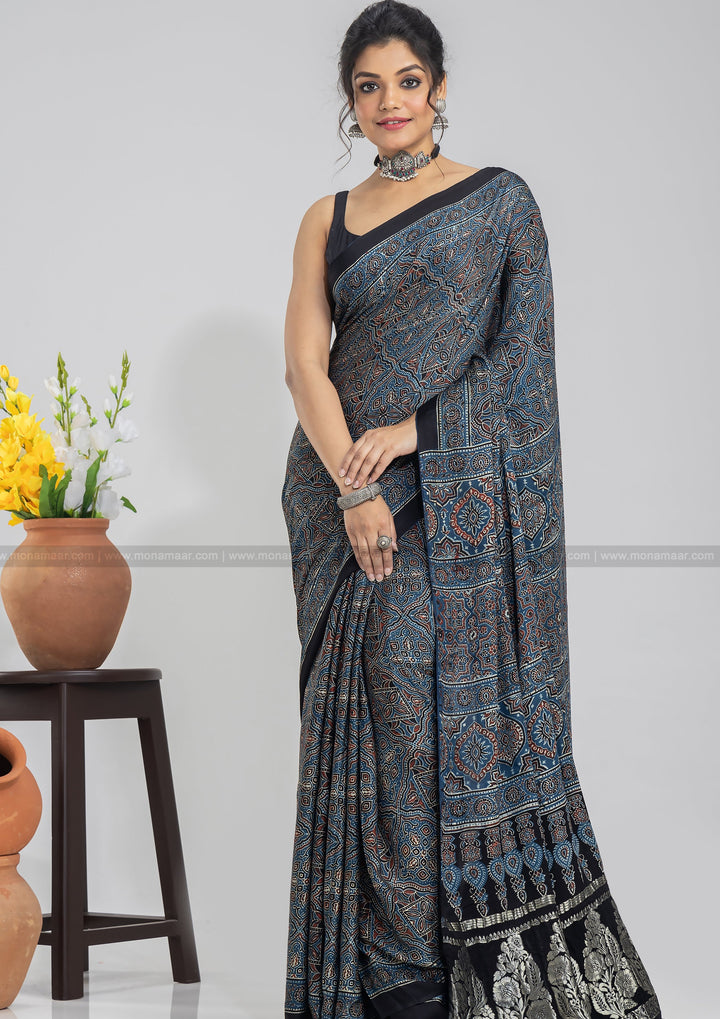 Ajrakh Block Printed Saree