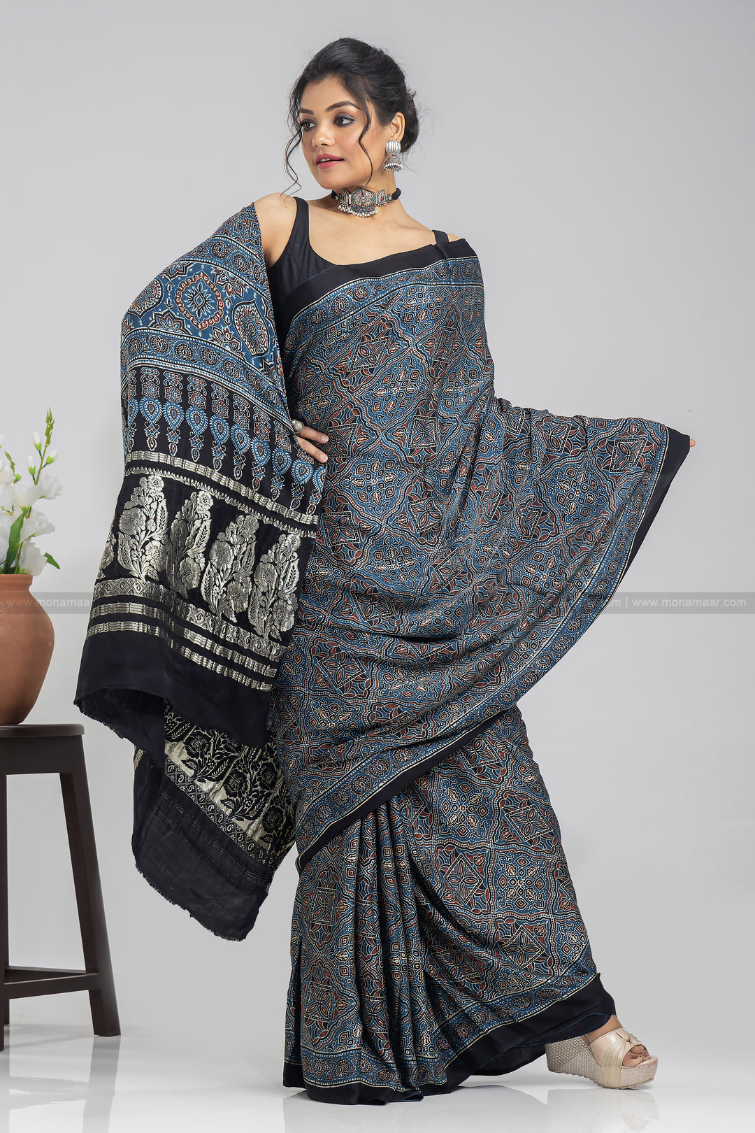 Ajrakh Block Printed Saree