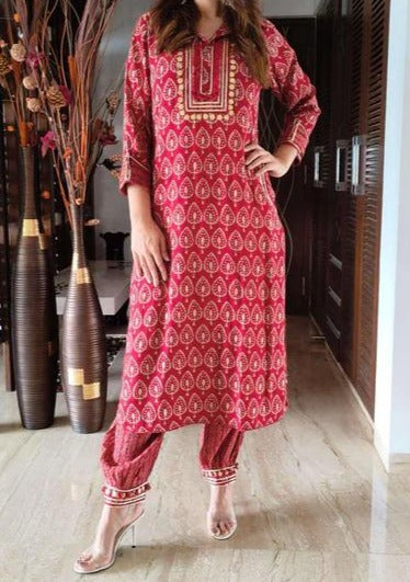 Brick Red Gini Kurti Set