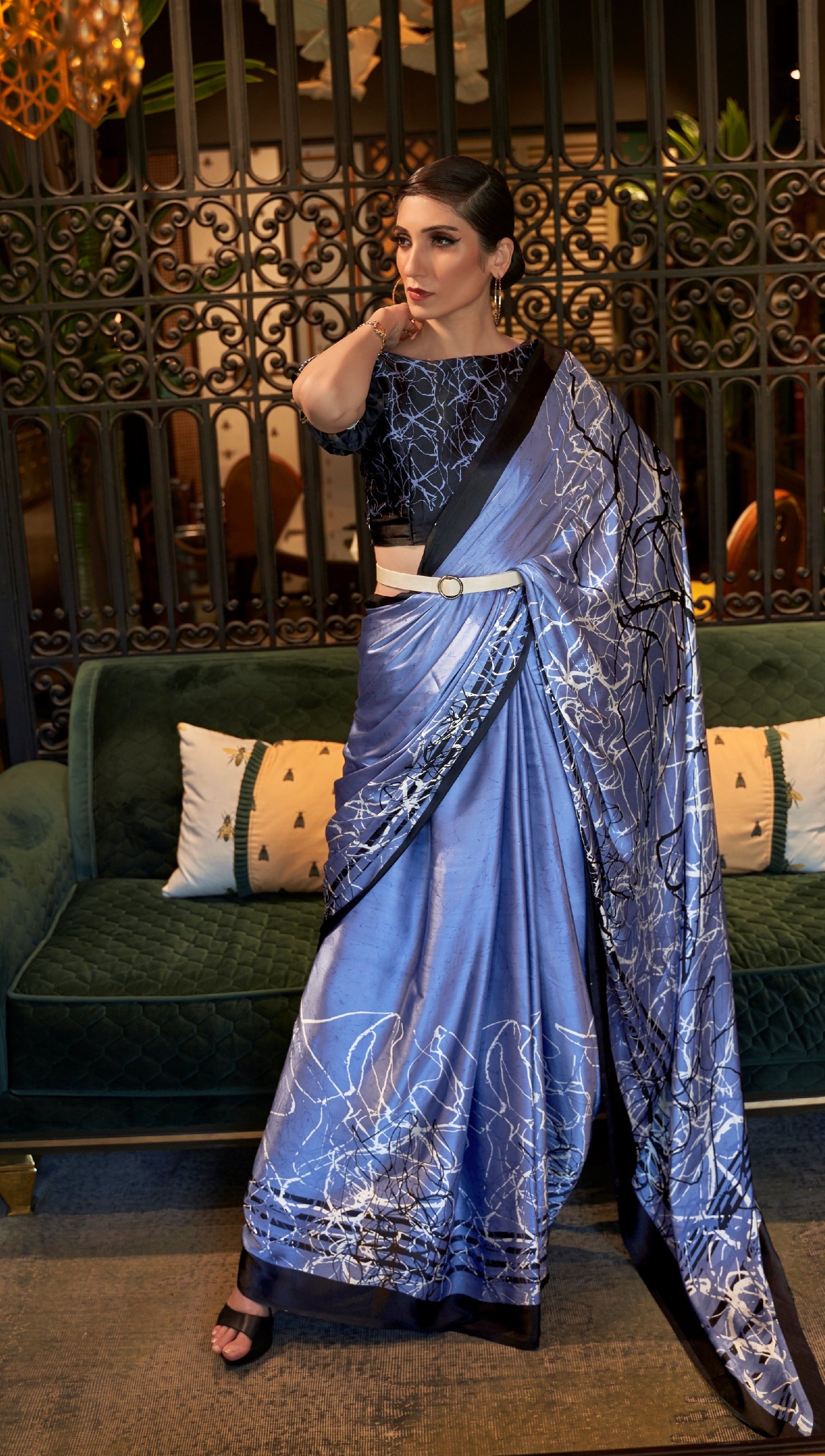 Bluish Ombre Satin Saree with Stone in Nadia at best price by Maa Shipra  Creation - Justdial