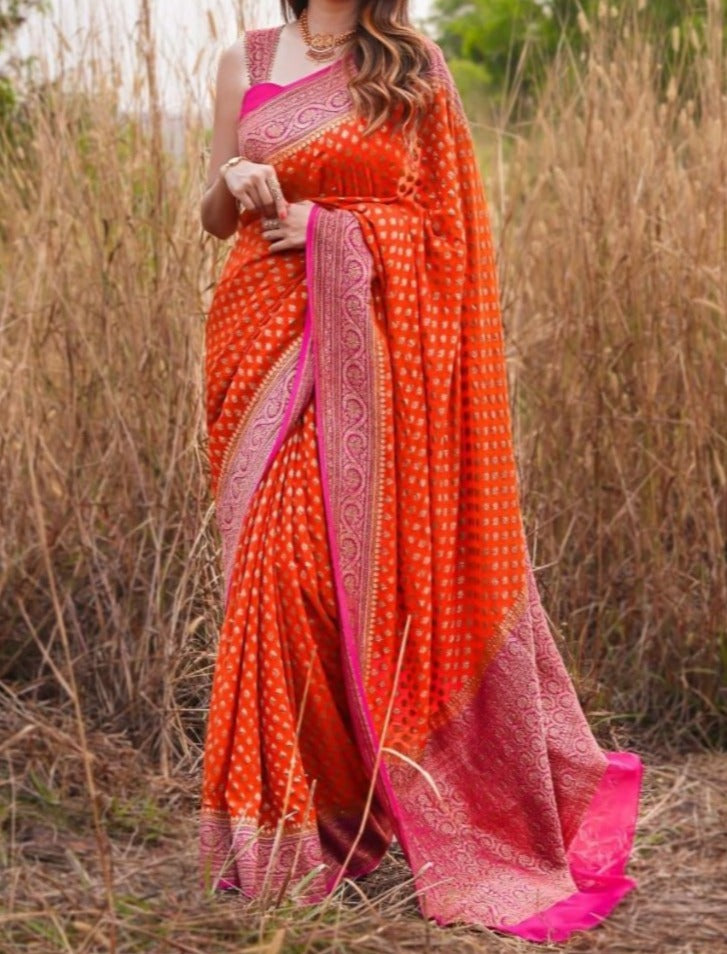 Orange Banarasi Silk Saree