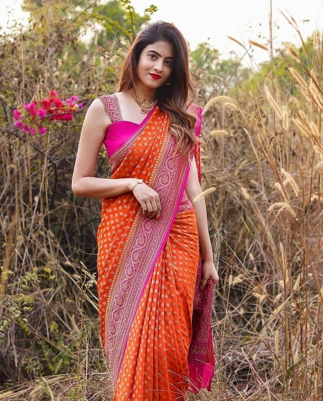 Orange Banarasi Silk Saree