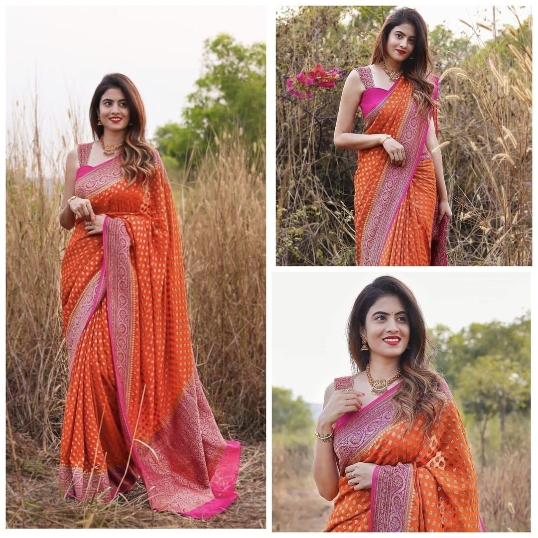 Orange Banarasi Silk Saree