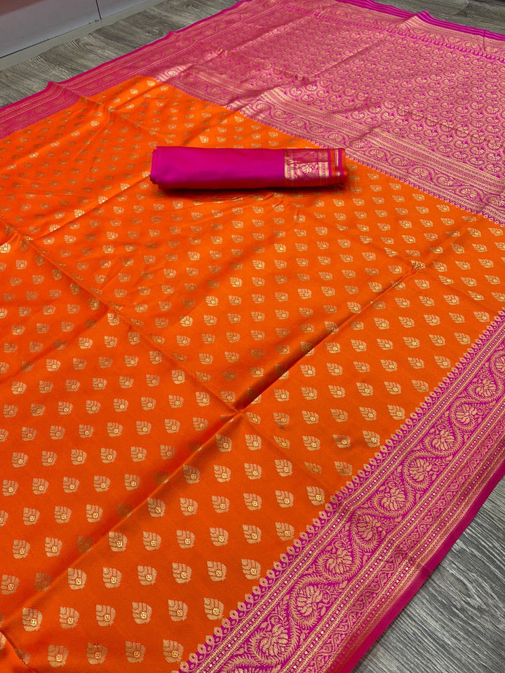 Orange Banarasi Silk Saree