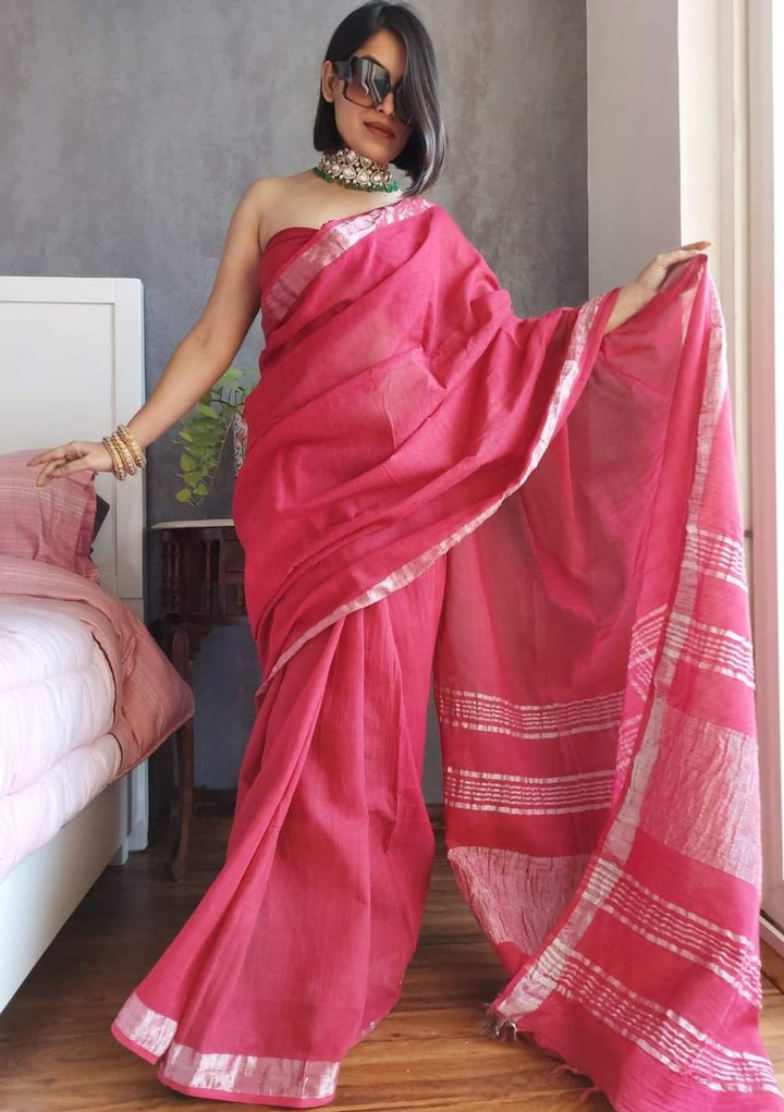 Pure Handwoven Cotton Linen Saree