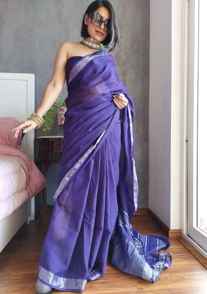 Pure Handwoven Cotton Linen Saree