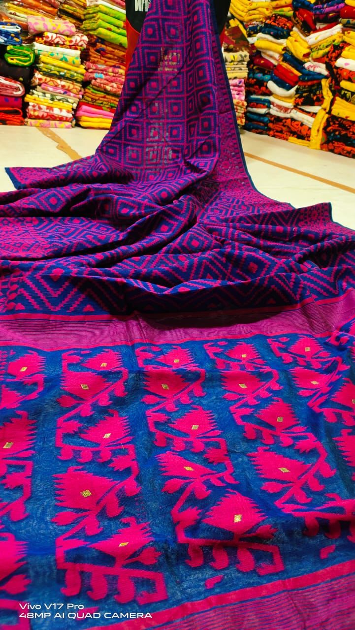 Taupe Handloom Dhakai Cotton Saree With Buttas & Floral Motifs