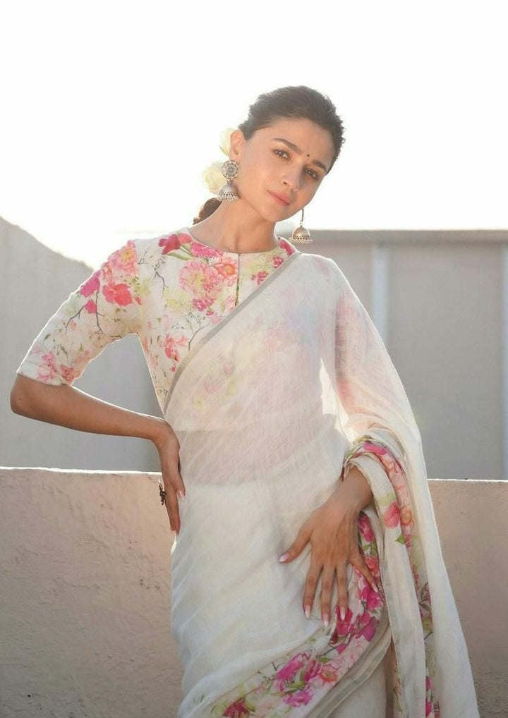 White Linen Saree