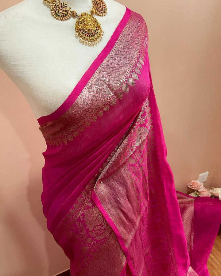 Pure Handwoven Silk Linen Banarasi