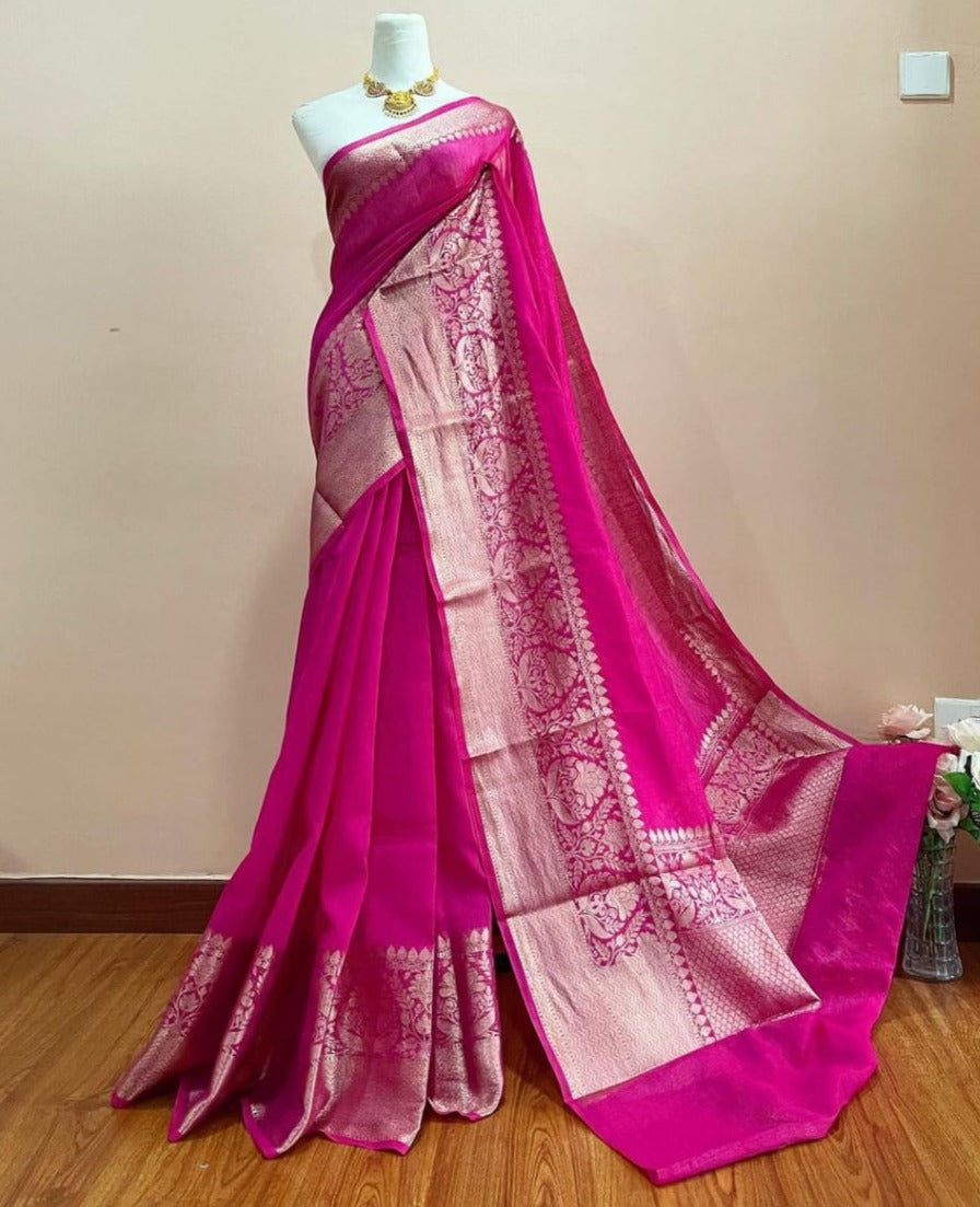 Pure Handwoven Silk Linen Banarasi