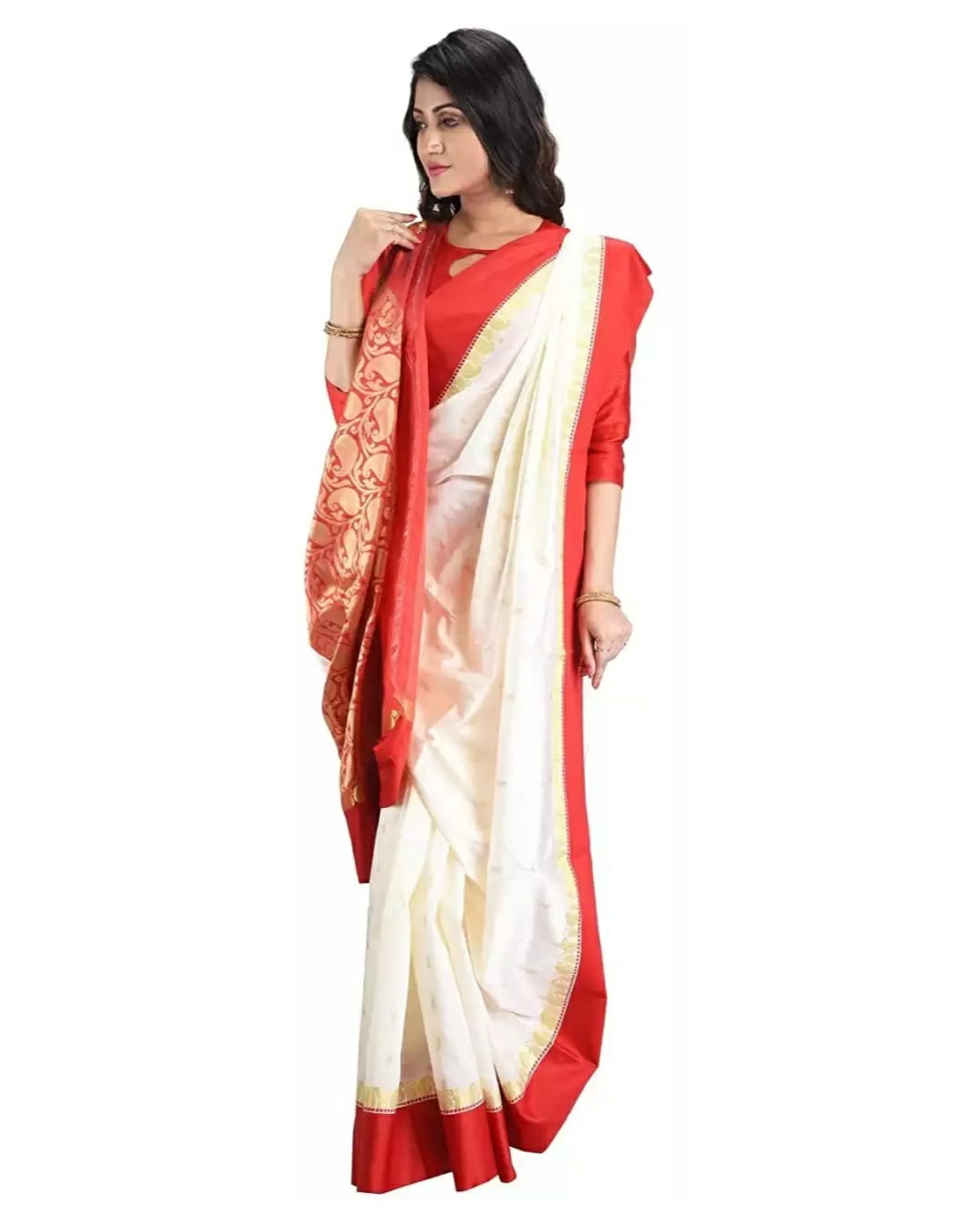 White Red Saree