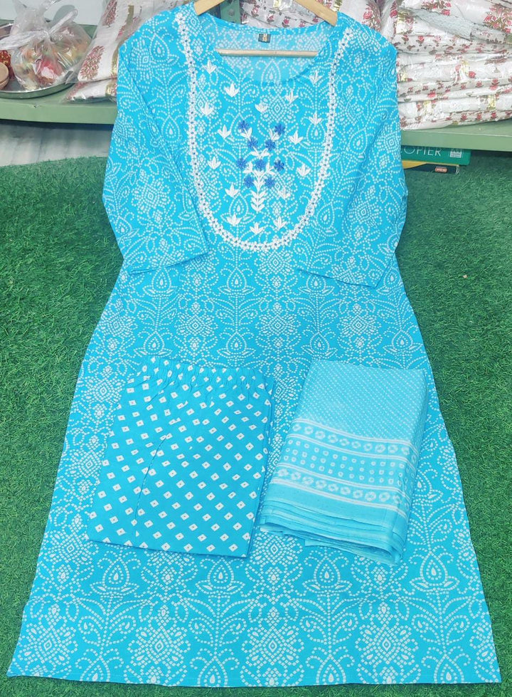 Enthusiastic Sky Blue Straight Kurti Set