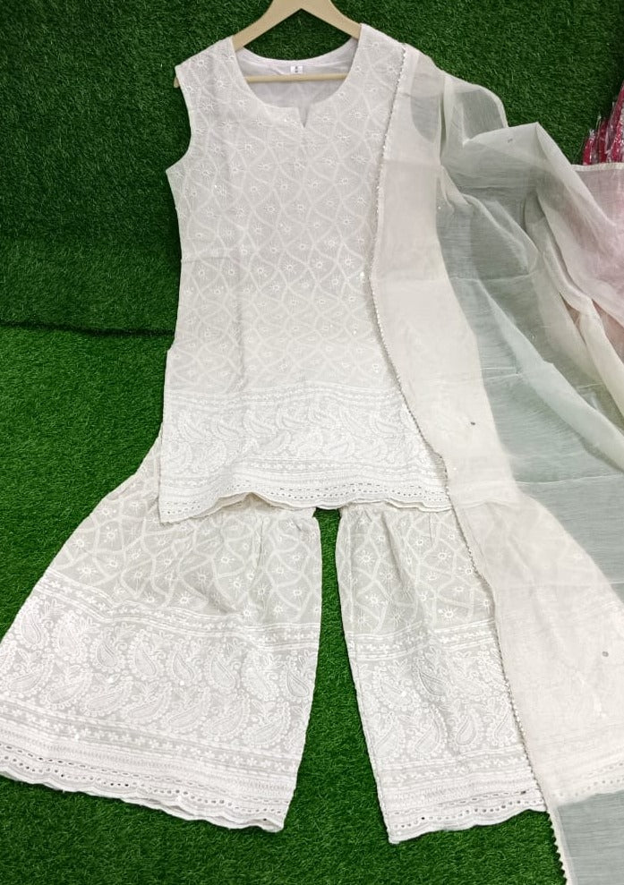 Chikankari Kurti Pant Dupatta set