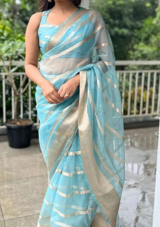 Stripe Game Banarasi Organza Saree