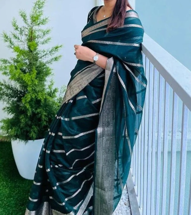 Stripe Game Banarasi Organza Saree