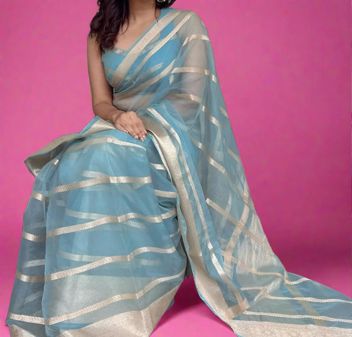 Stripe Game Banarasi Organza Saree