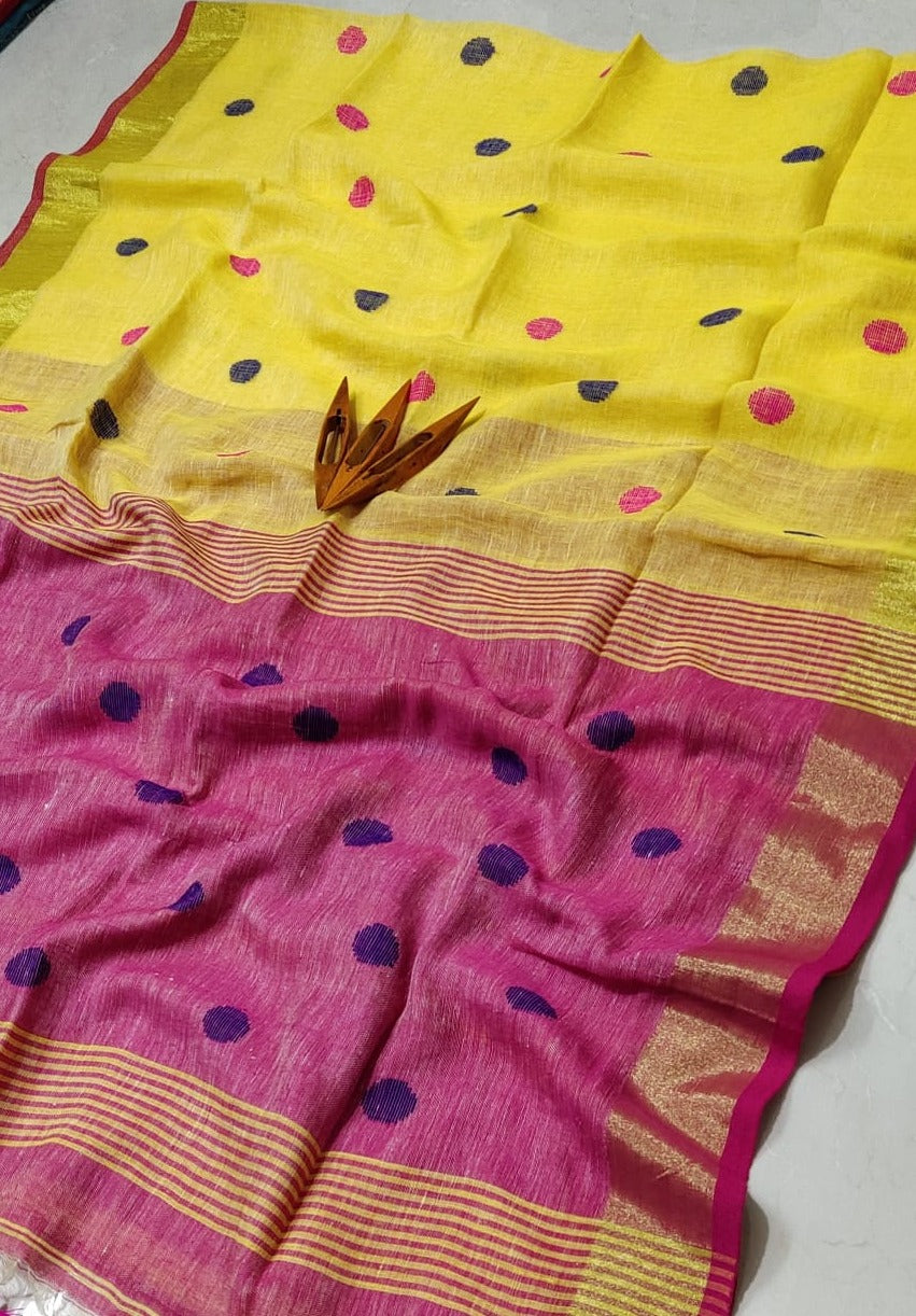 Linen Jamdani Saree – Monamaar