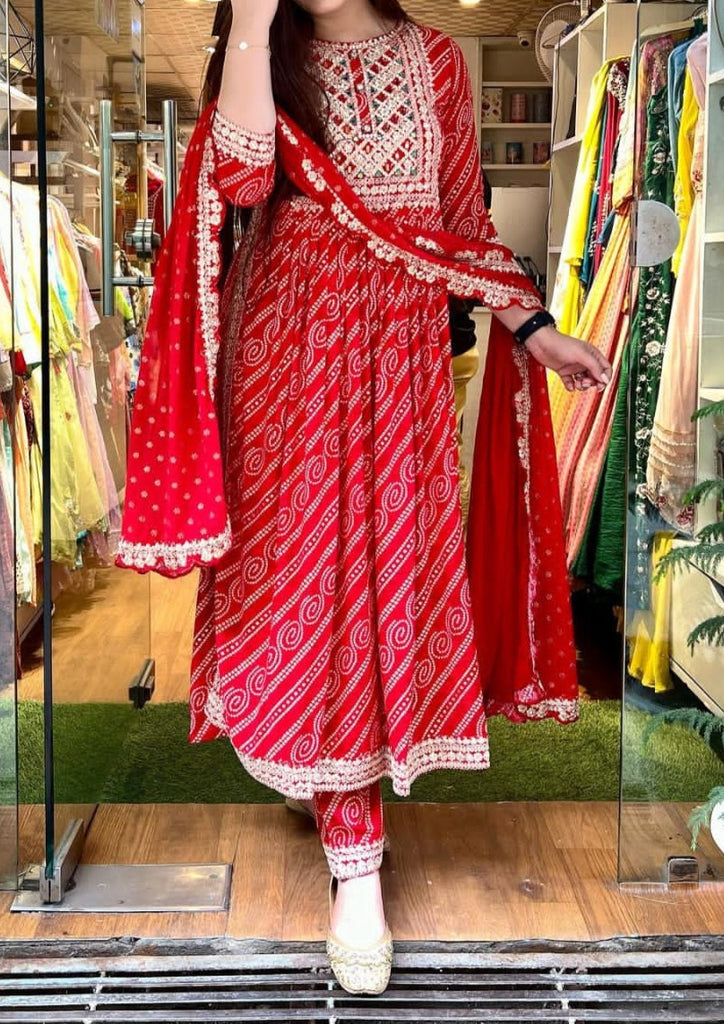 Red Bandhani Suit Set