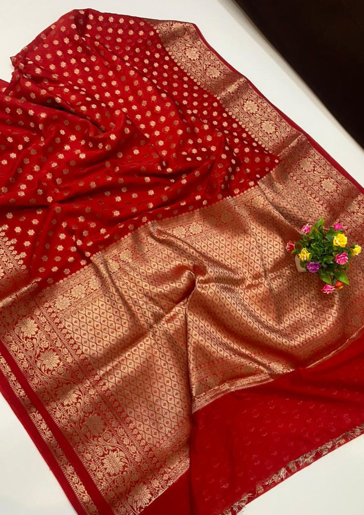 Royal Red Banarasi Semi Georgette Saree