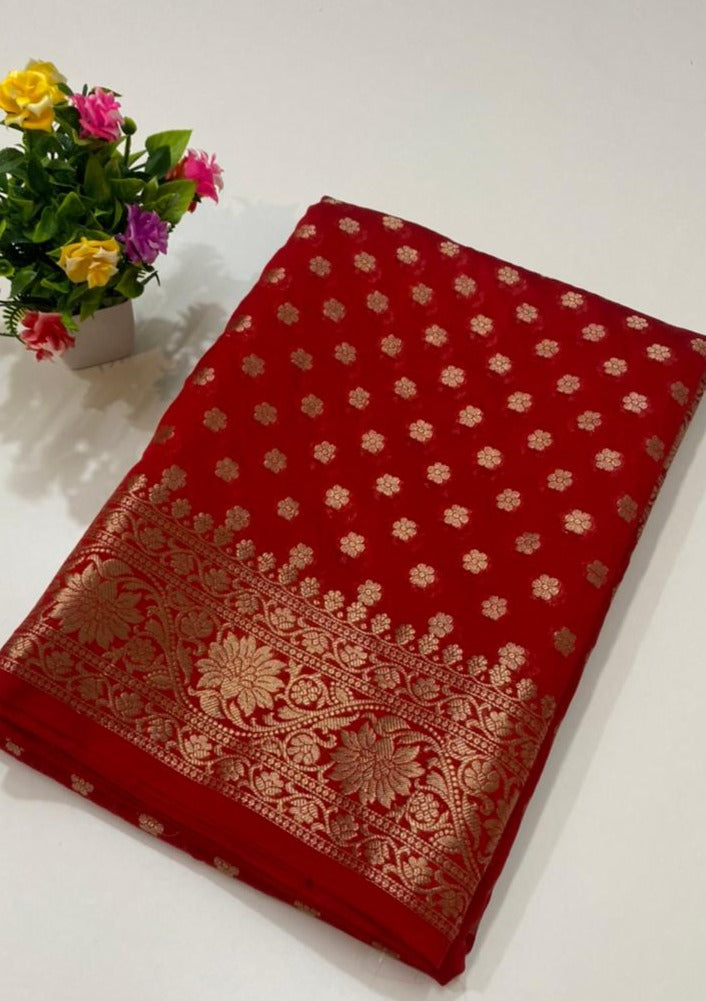 Royal Red Banarasi Semi Georgette Saree