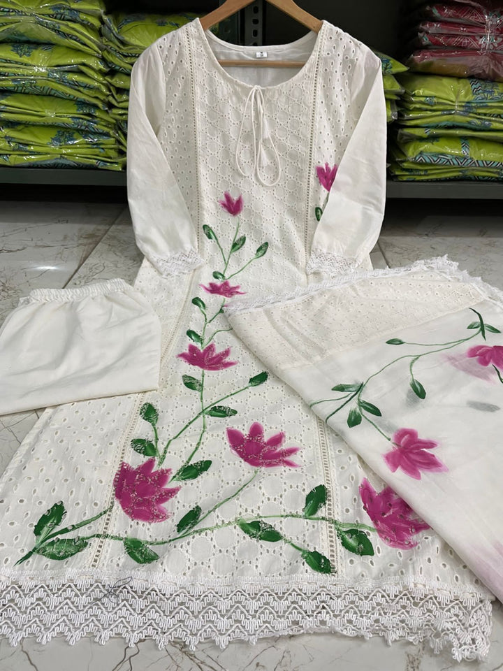 Chikankari Schiffli Kurti Set