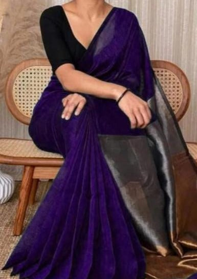 Royal Purple Pure Khadi Cotton Saree