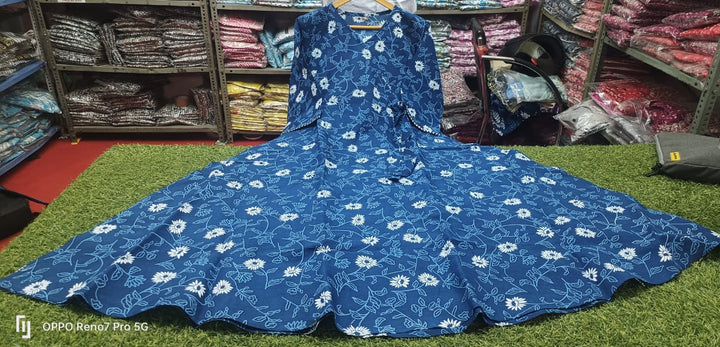 Blue Floral Jaipuri Gown