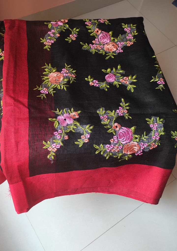 Linen Embroidery Saree