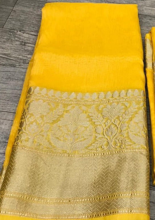 Pure Handwoven Silk Linen Banarasi