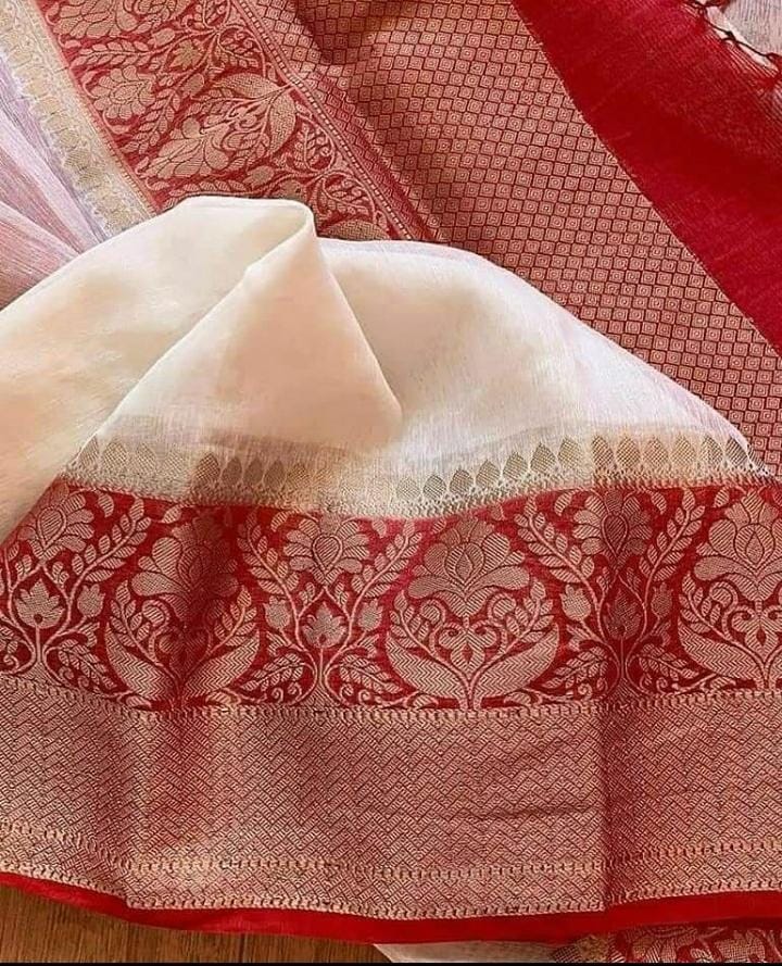 Pure Handwoven Silk Linen Banarasi