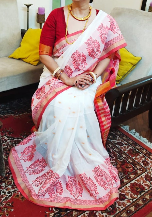 Bengal Khadi Owl Border Saree