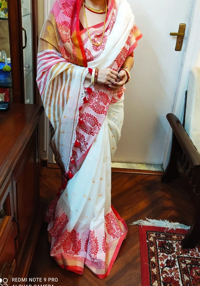 Bengal Khadi Owl Border Saree